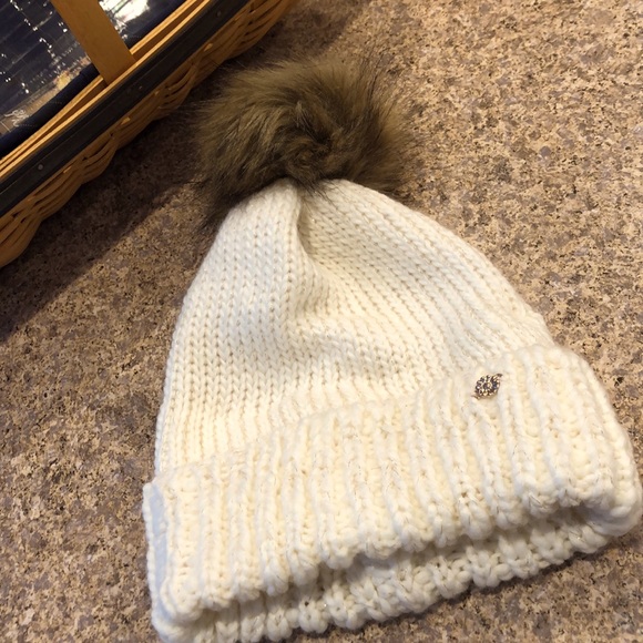LC Lauren Conrad Cream and Shiny Threads Pom Pom Hat - Picture 1 of 13
